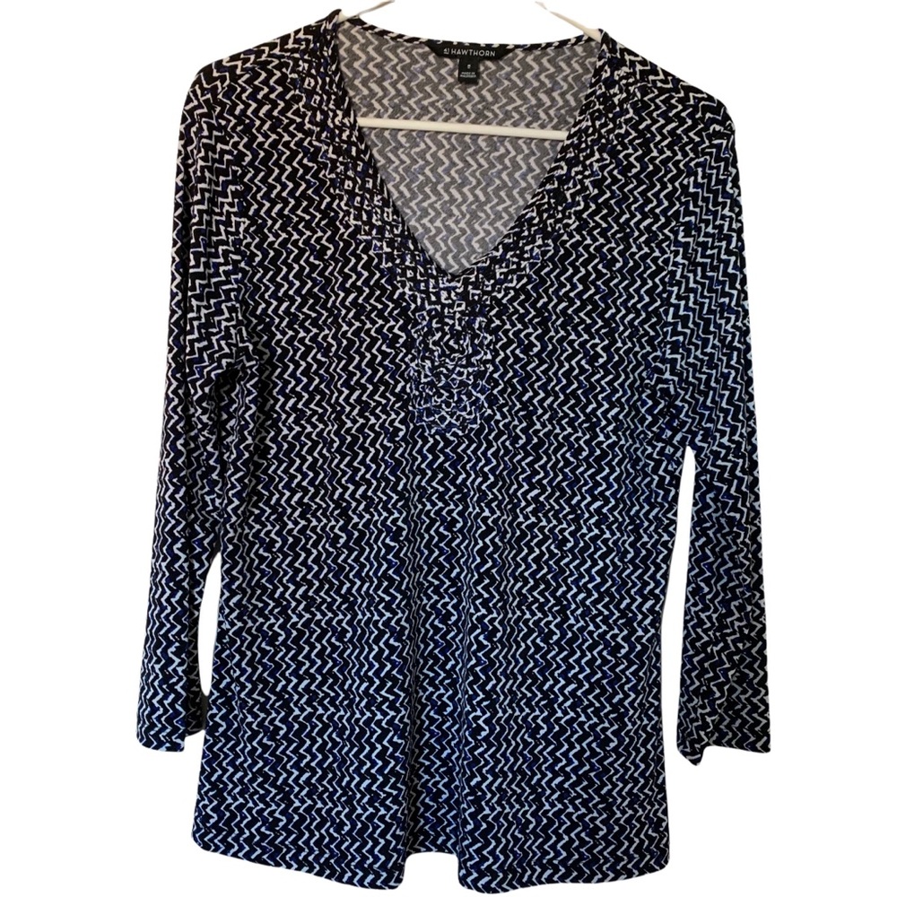 41 Hawthorn Blouse V-Neck Black and Blue Size Medium